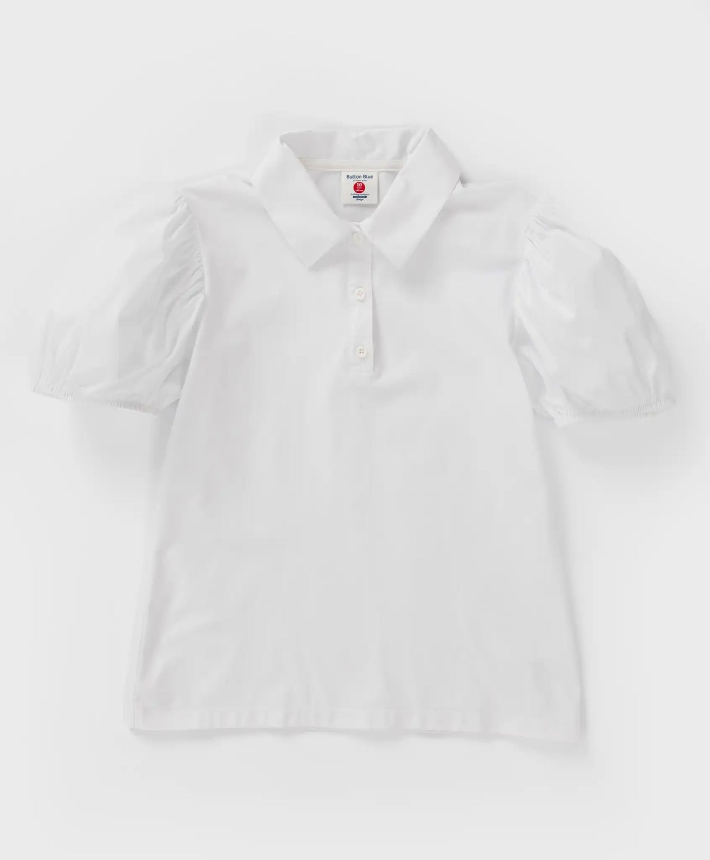 Bluză cu mâneci scurte bufante, albă, Button Blue