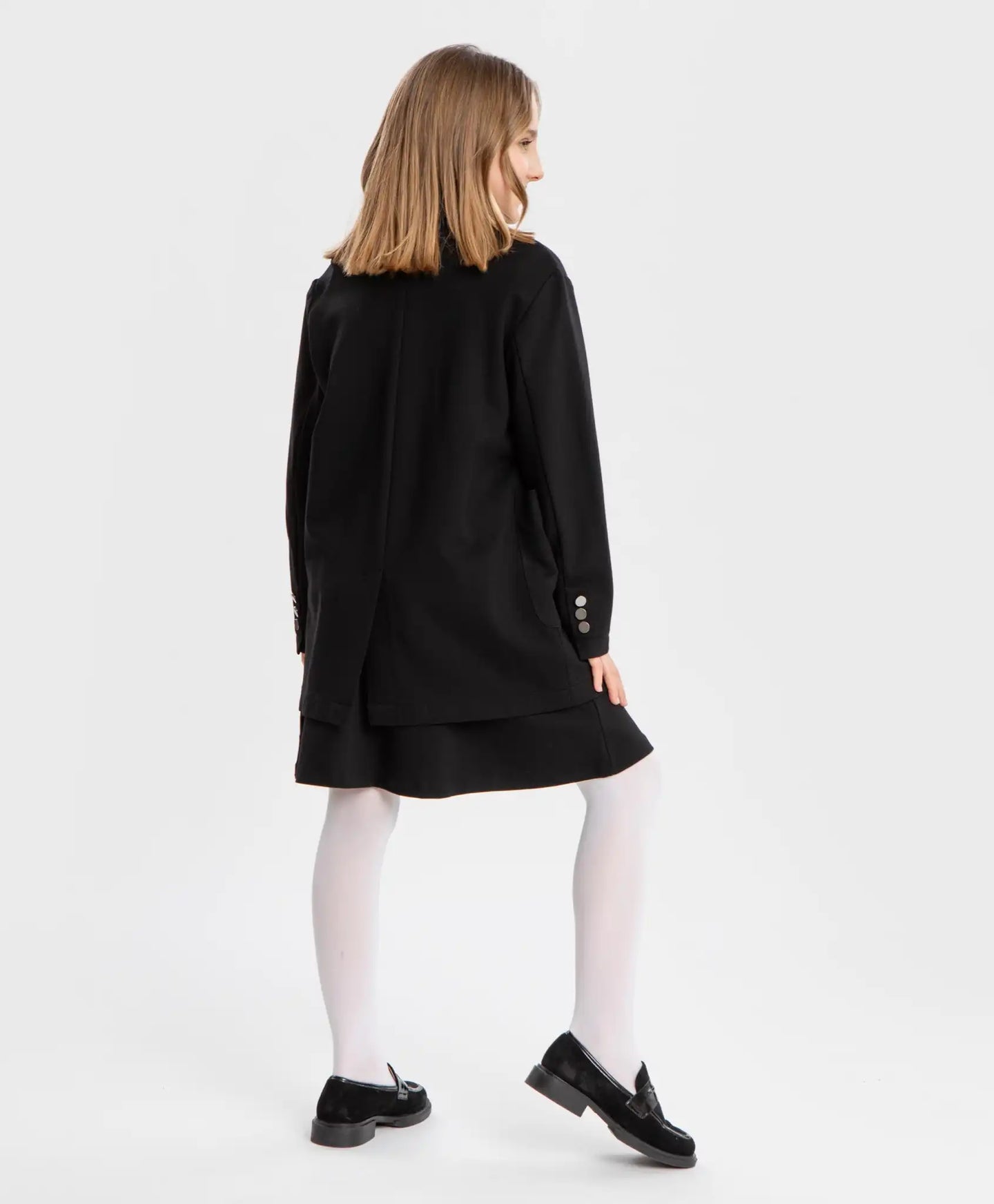 Sacou oversized cu două rânduri de nasturi și buzunare, negru Button Blue