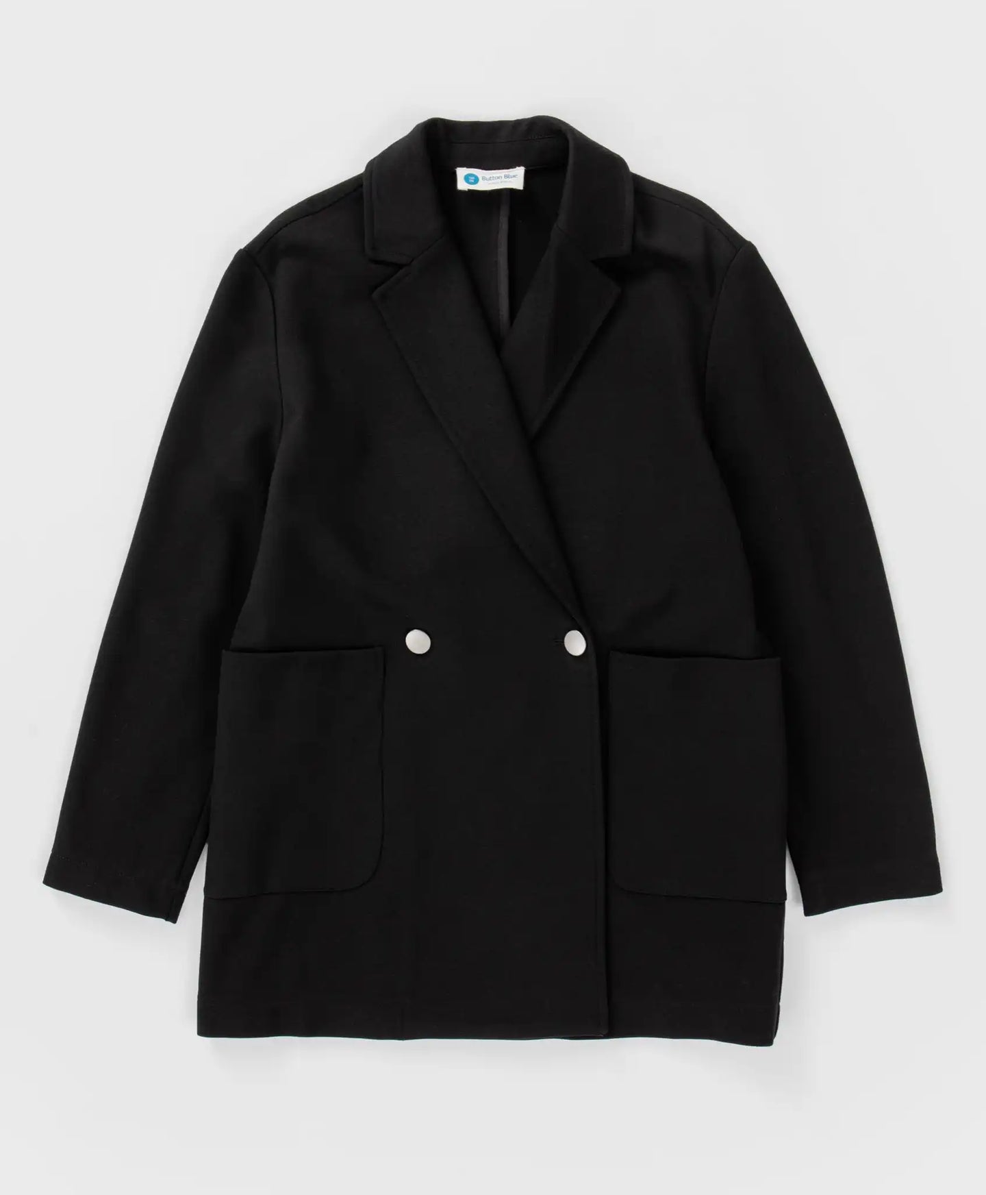 Sacou oversized cu două rânduri de nasturi și buzunare, negru Button Blue