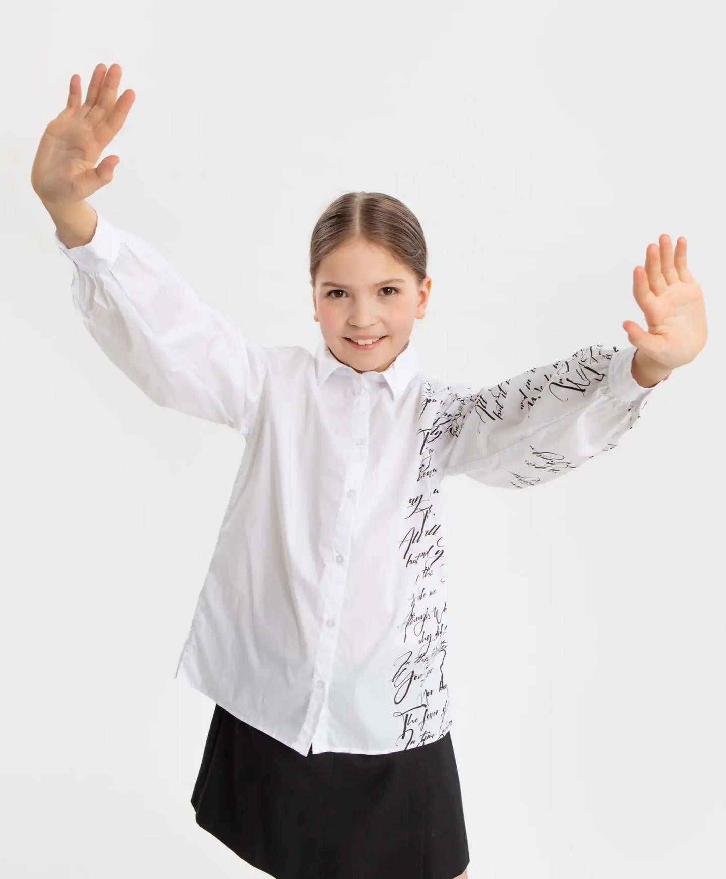 Bluză cu mâneci bufante și imprimeu, albă, Button Blue