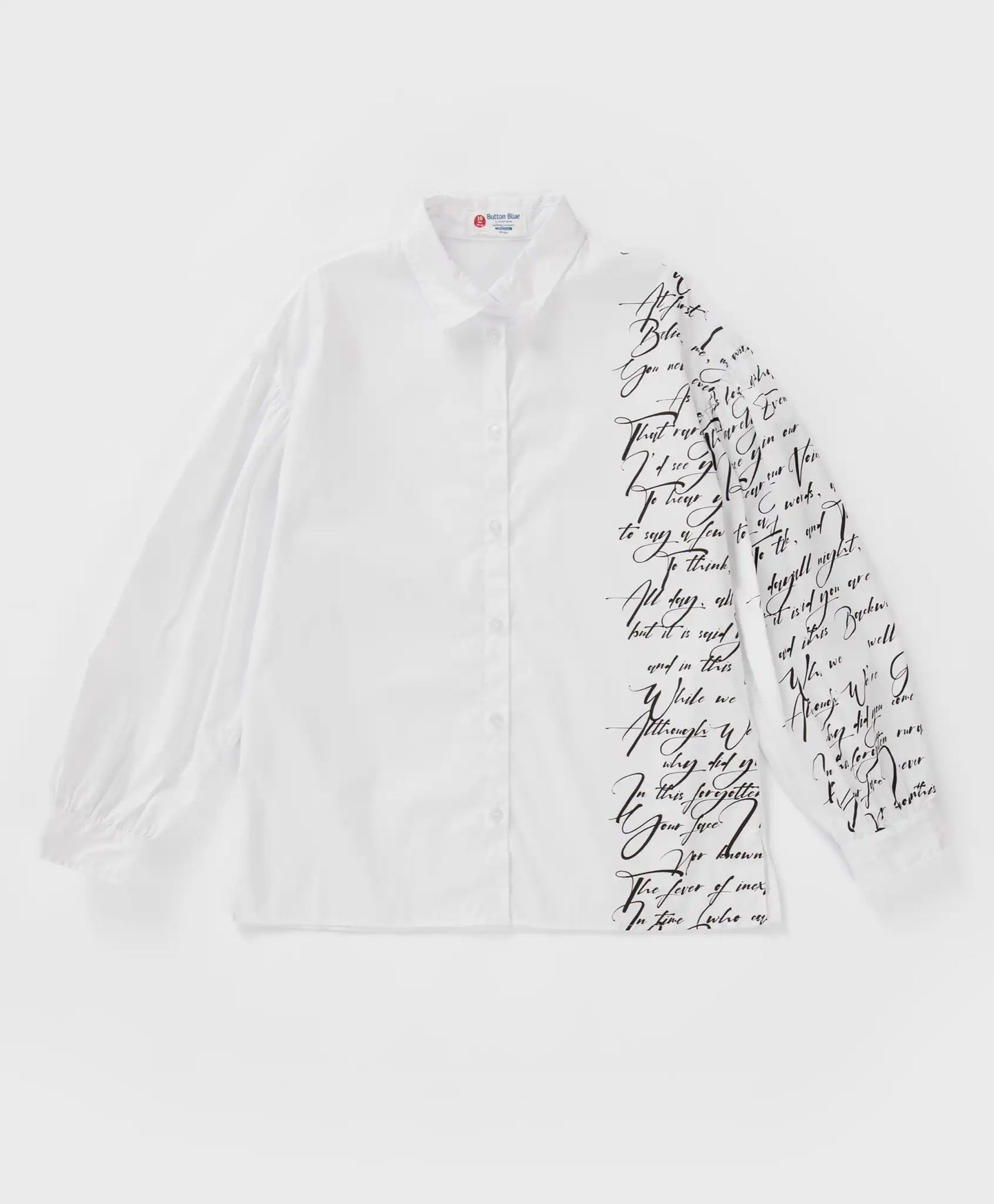 Bluză cu mâneci bufante și imprimeu, albă, Button Blue