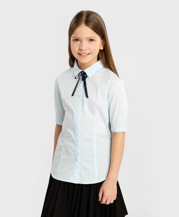 Cămașă cu mărgele perlate pe guler, albastră, Button Blue