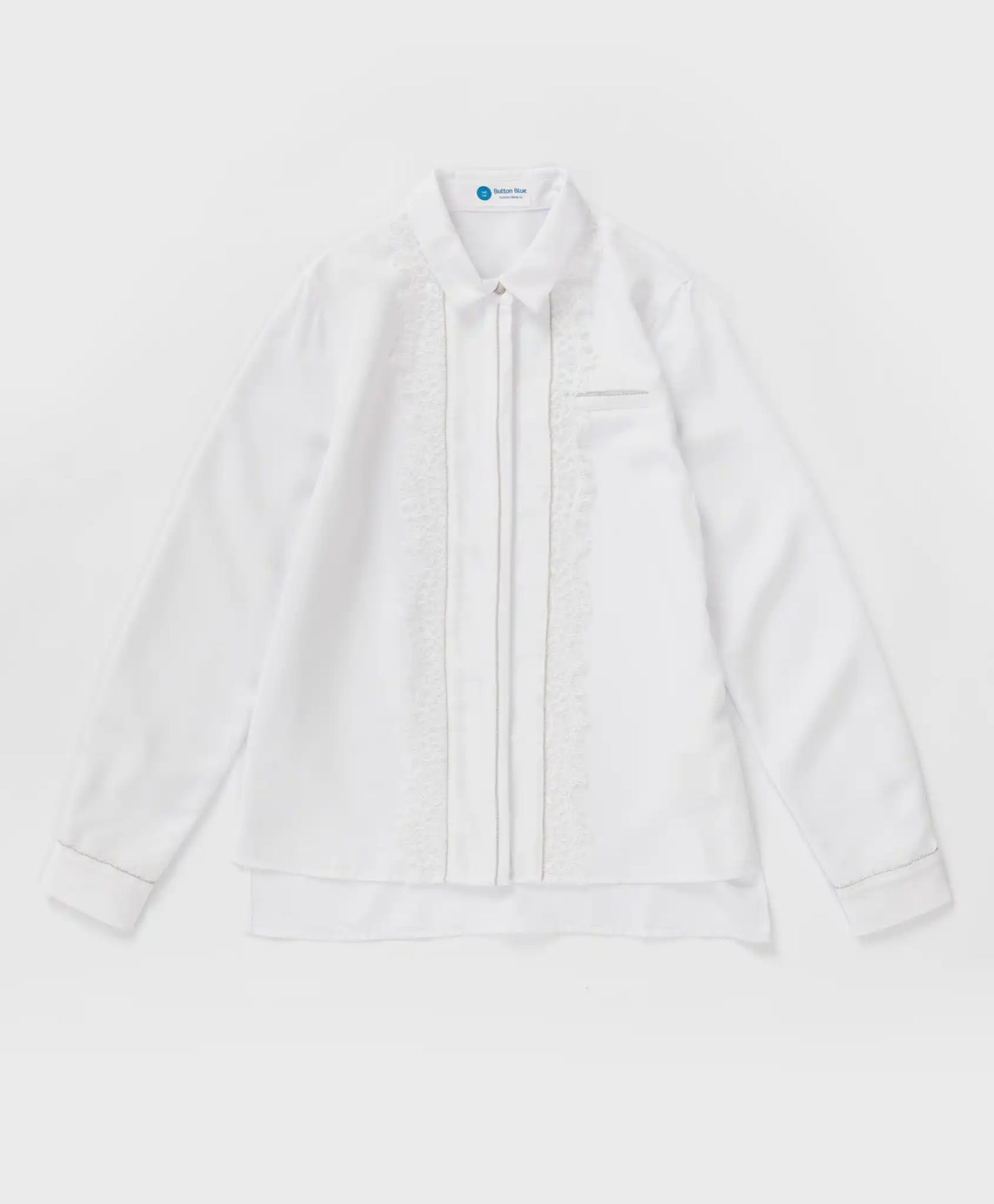 Bluză cu dantelă și guler, albă, Button Blue