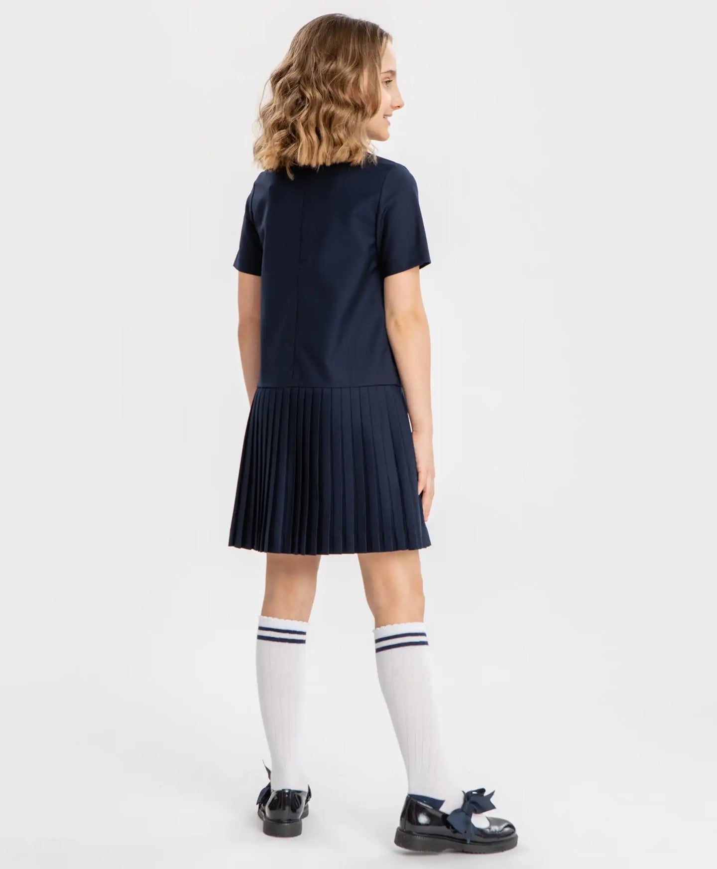 Rochie cu fustă plisată, albastră, Button Blue