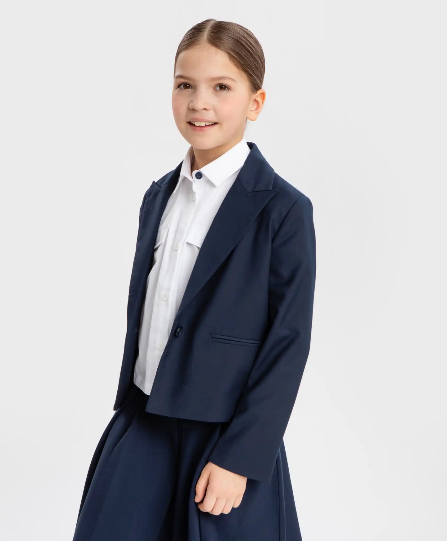 Sacou scurt, drept, cu un singur rând de nasturi, albastru Button Blue