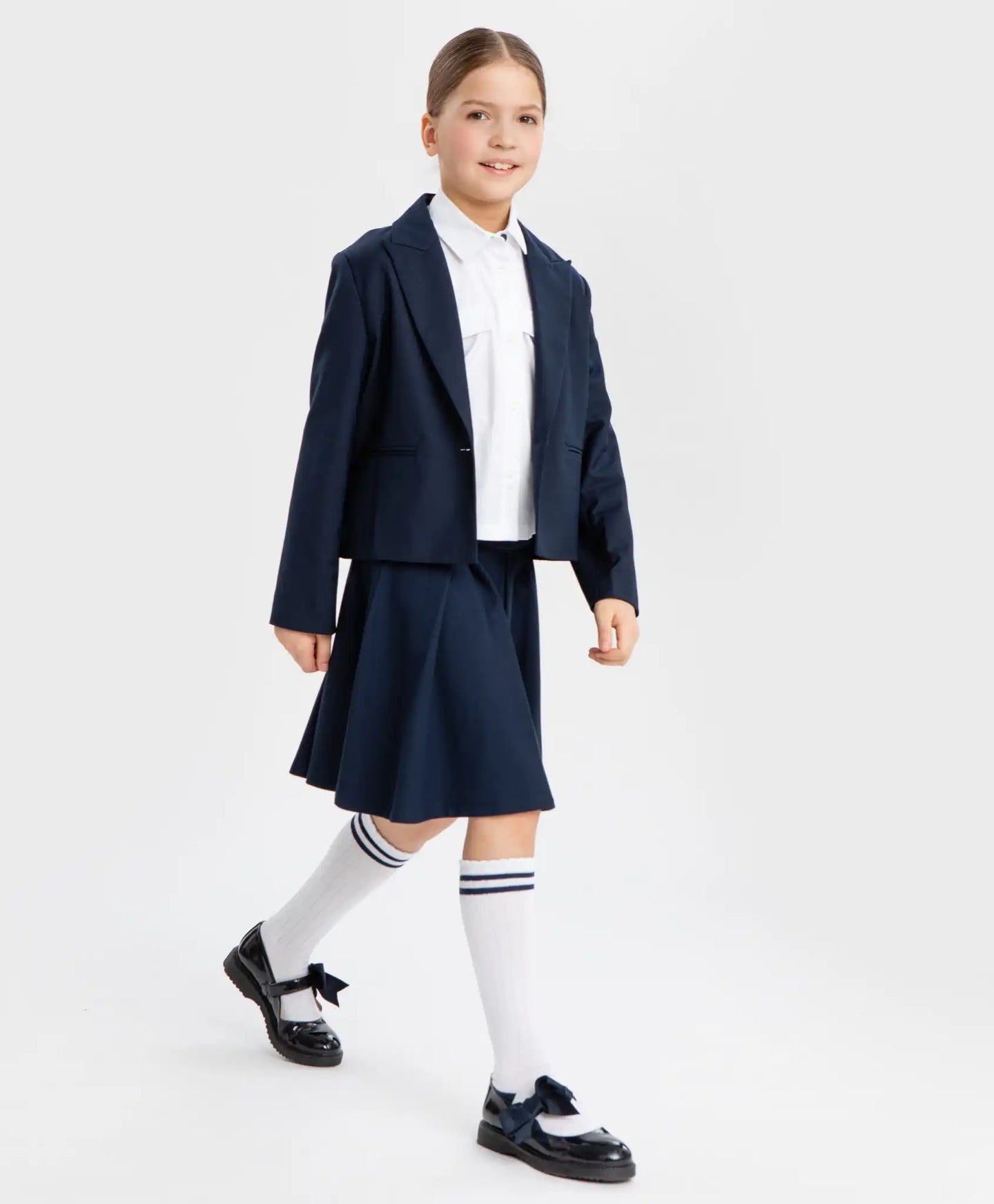 Sacou scurt, drept, cu un singur rând de nasturi, albastru Button Blue