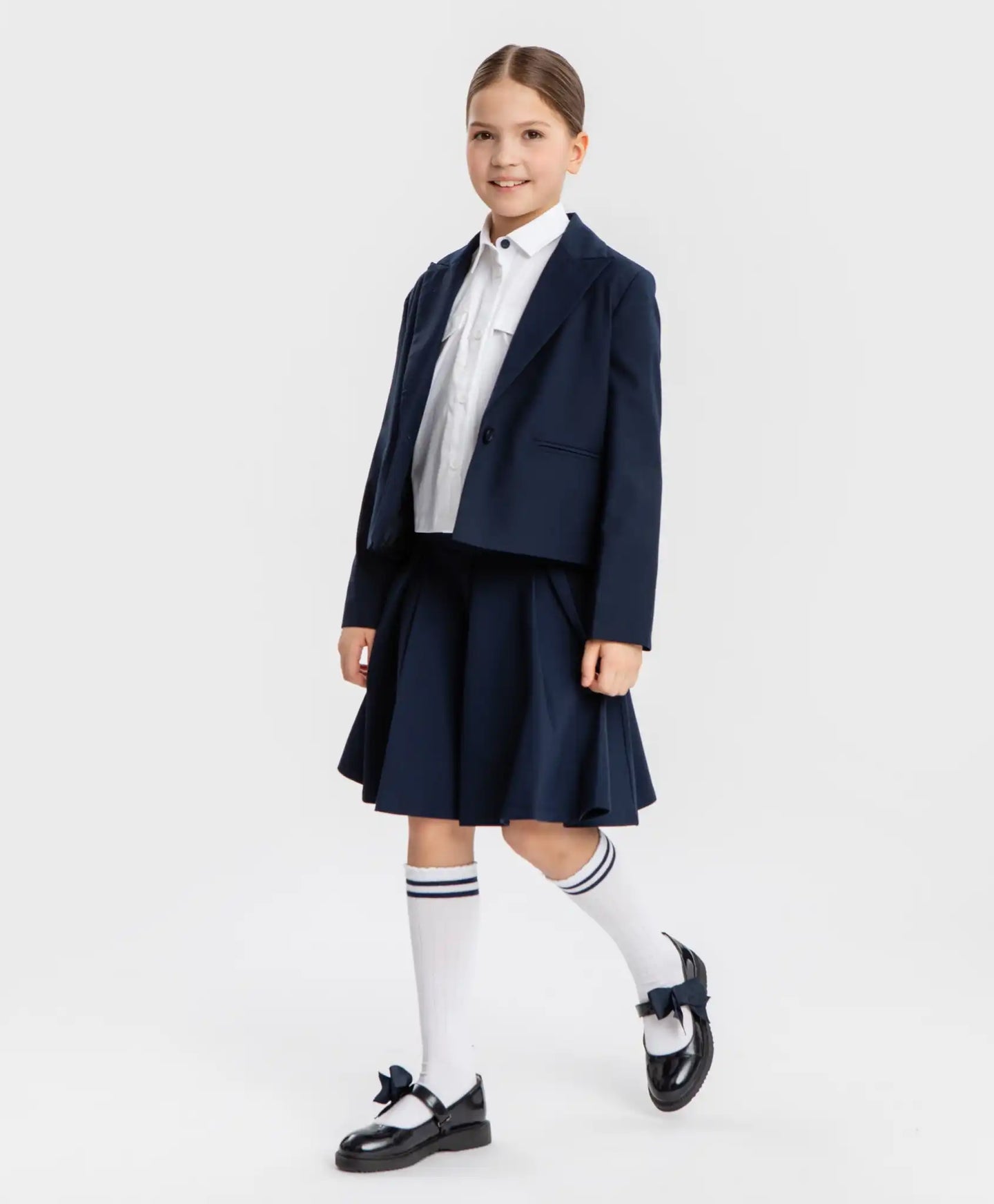 Fustă în linie A, albastră, Button Blue