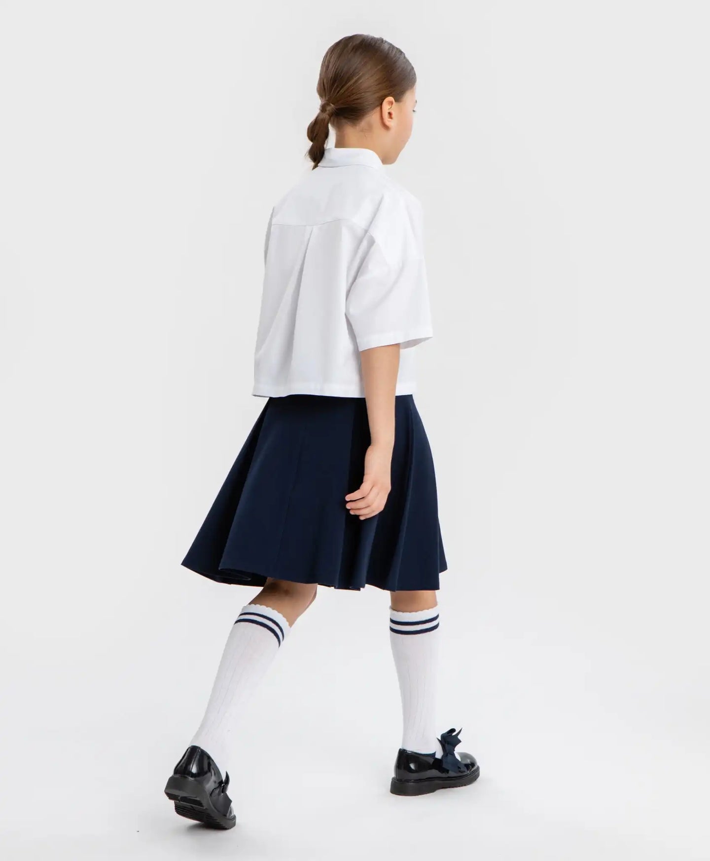 Fustă în linie A, albastră, Button Blue