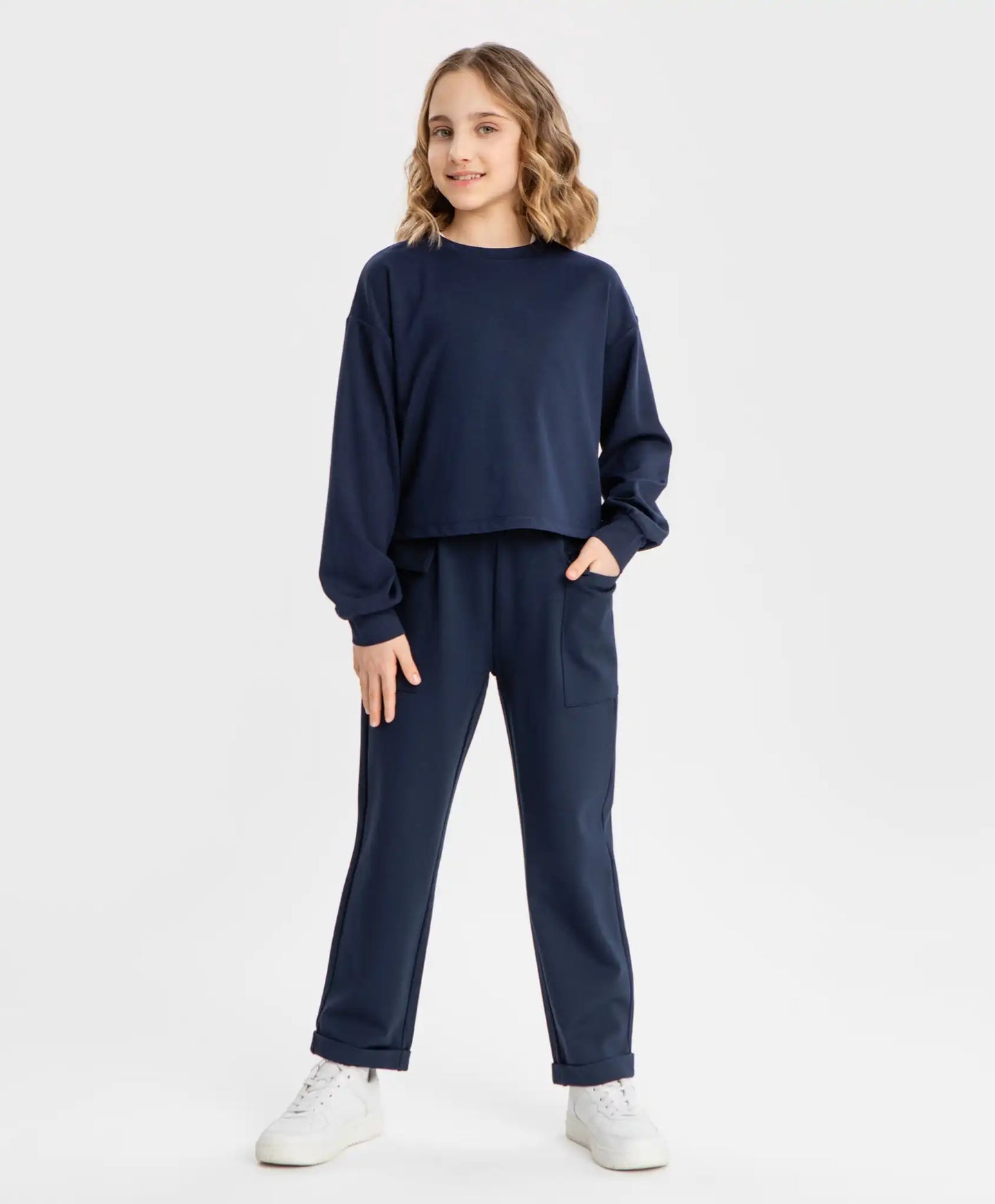 Pantaloni cu craci largi și buzunare, albaștri, Button Blue