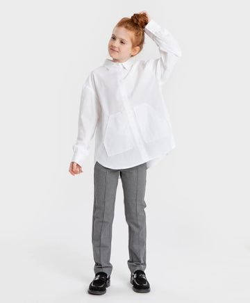 Pantaloni clasici, drepți, cu dungi presate, gri, Button Blue