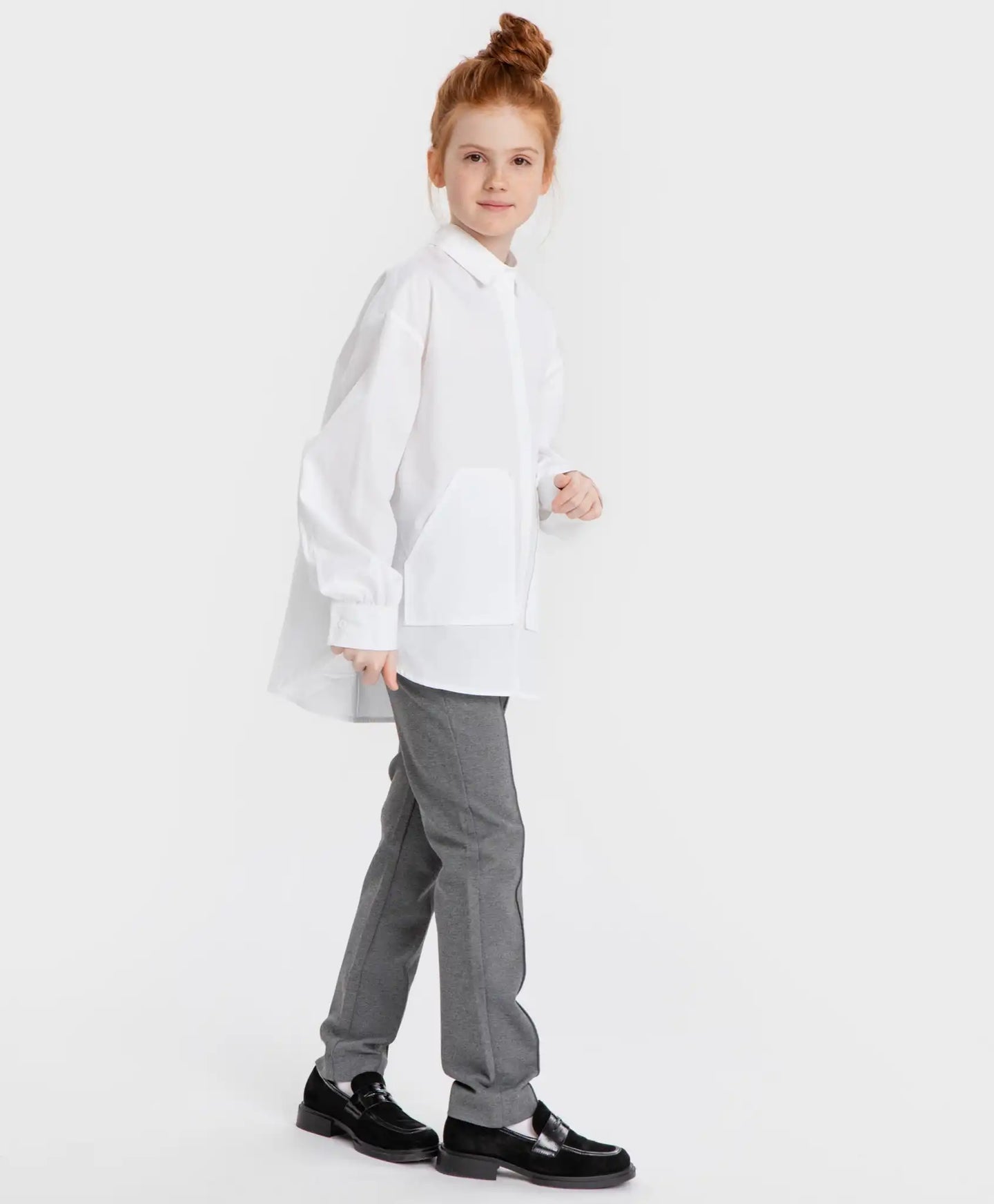 Pantaloni clasici, drepți, cu dungi presate, gri, Button Blue