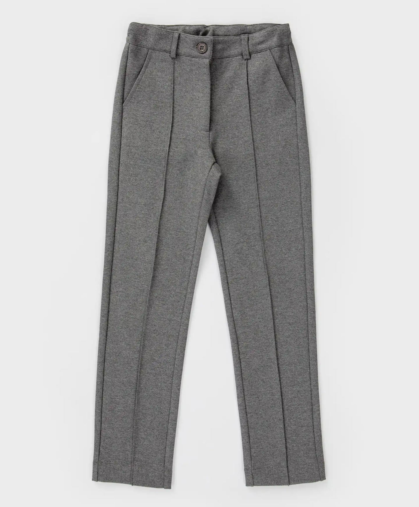 Pantaloni clasici, drepți, cu dungi presate, gri, Button Blue