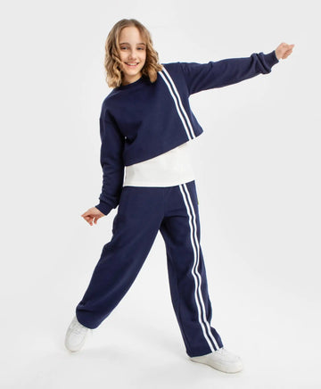 Pantaloni largi, cu dungi laterale, albaștri, Button Blue