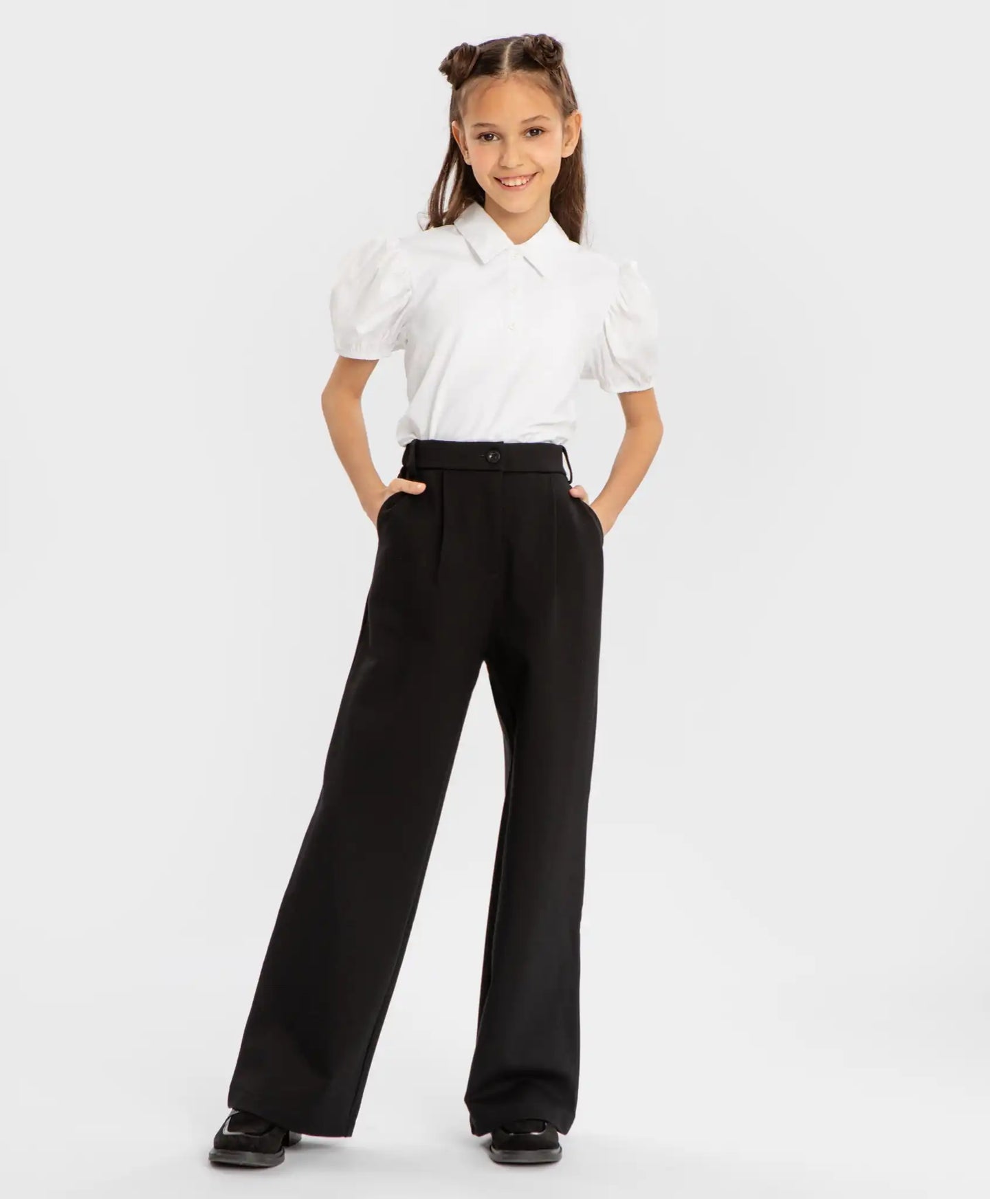 Pantaloni palazzo cu pliuri, negri, Button Blue