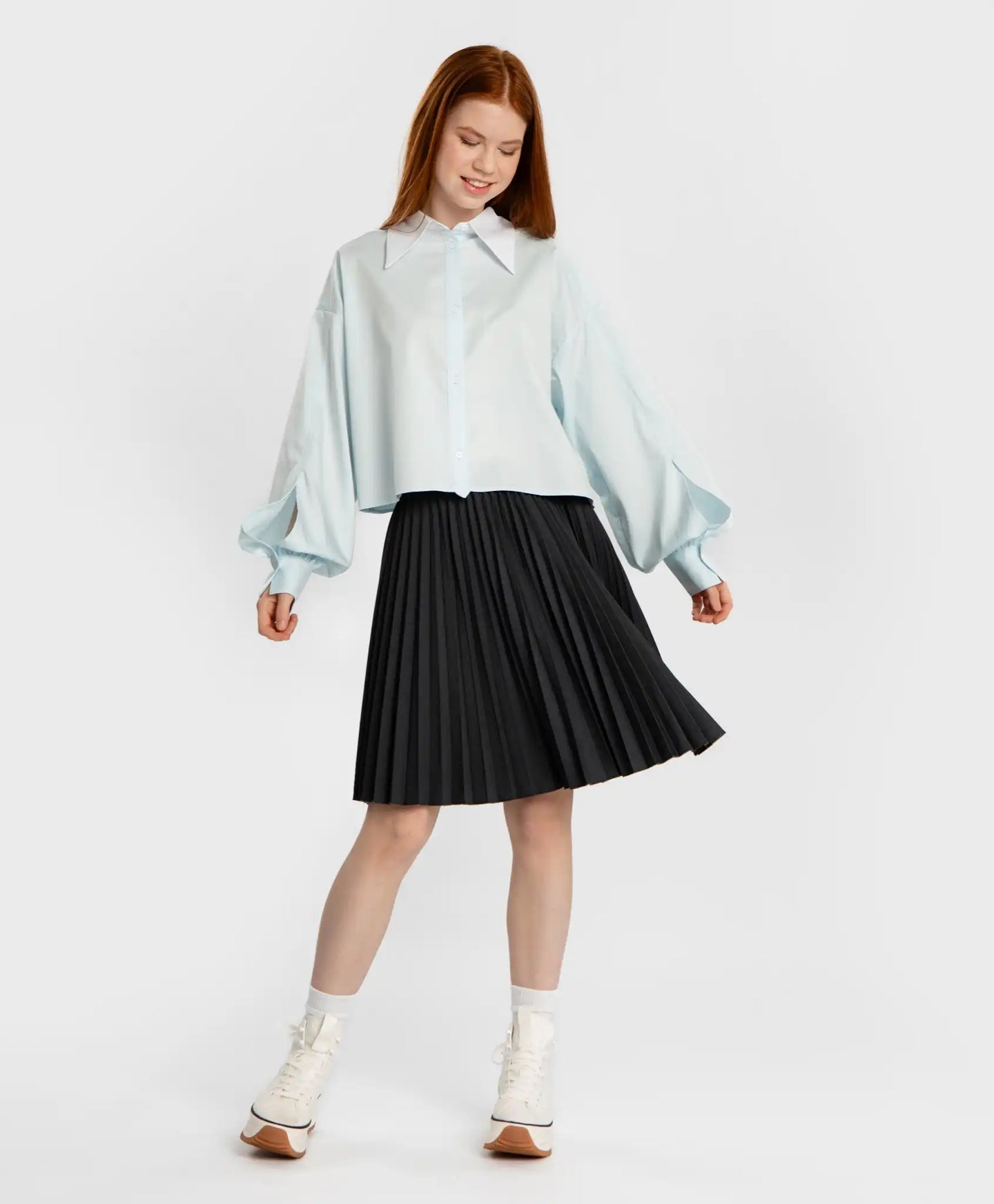 Fustă plisată cu efect gofrat, gri, Button Blue