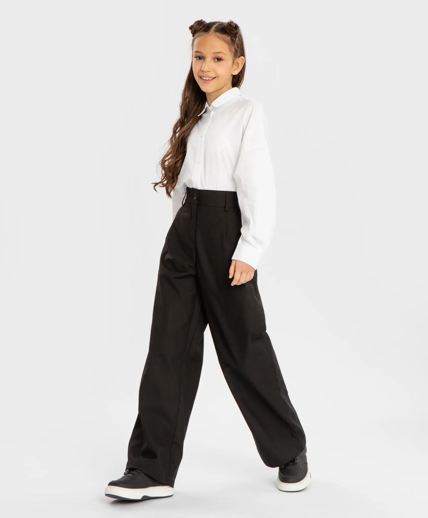 Pantaloni palazzo cu tiv îndoit, negri, Button Blue