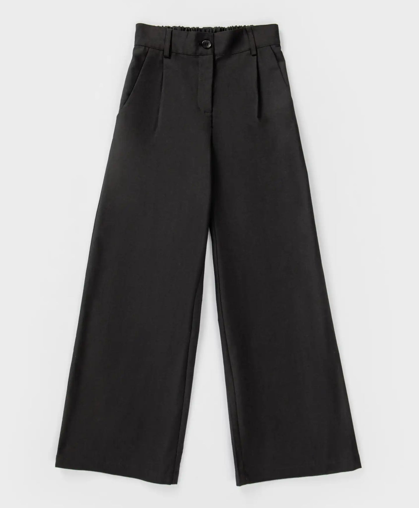 Pantaloni palazzo cu tiv îndoit, negri, Button Blue