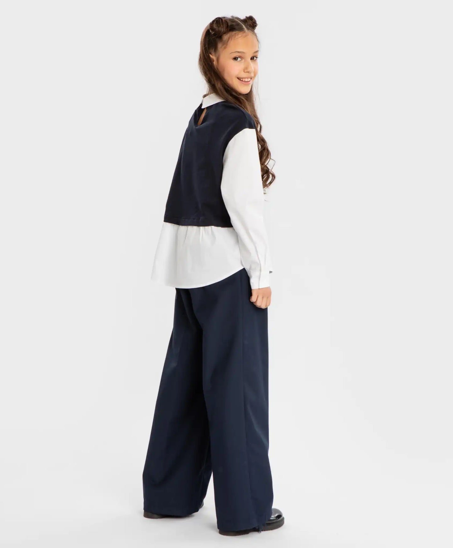 Pantaloni palazzo cu pliuri, albaștri, Button Blue