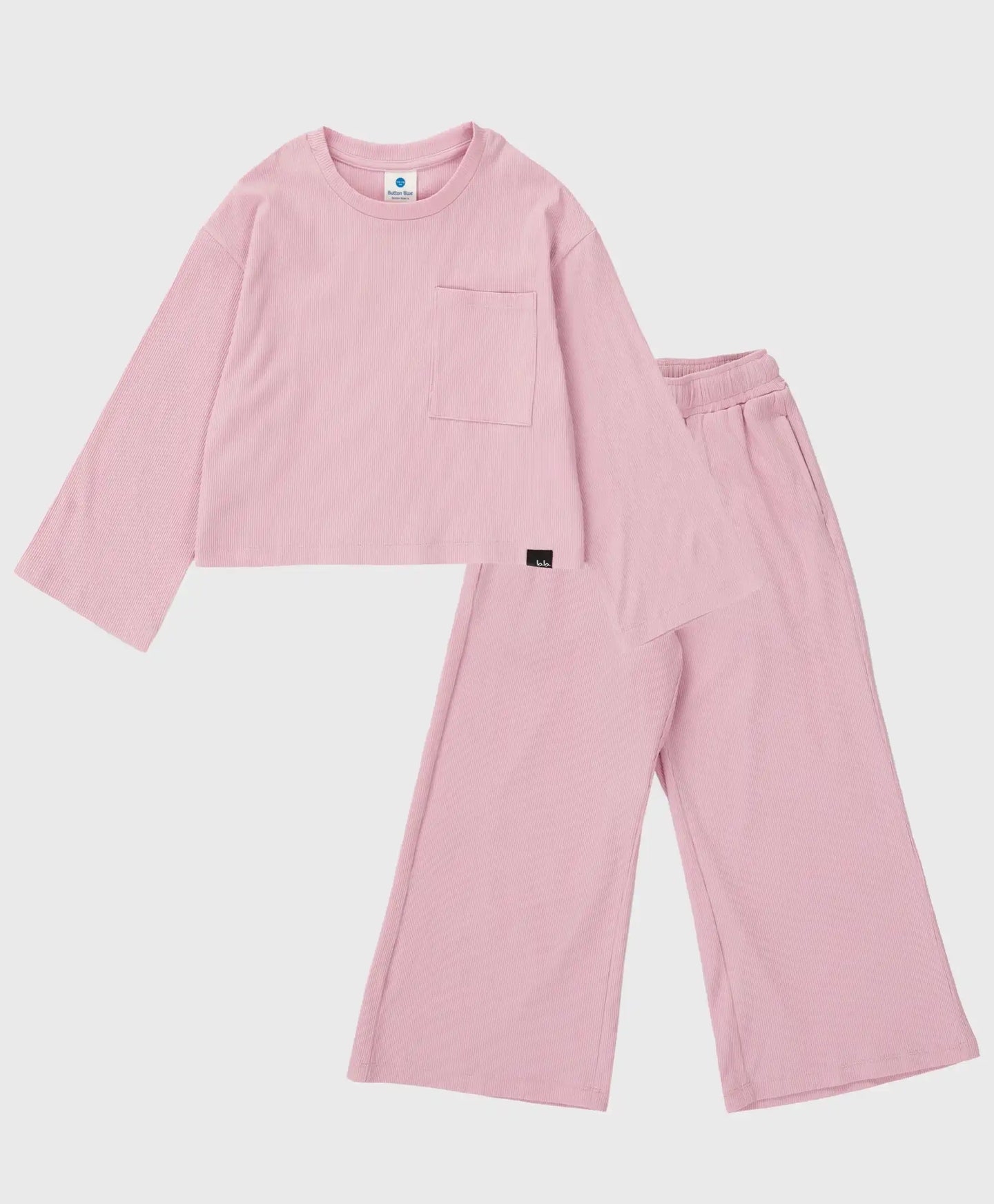 Pijamale cu pantaloni reiat și tricou cu mânecă lungă, lavandă, pentru fată, Button Blue