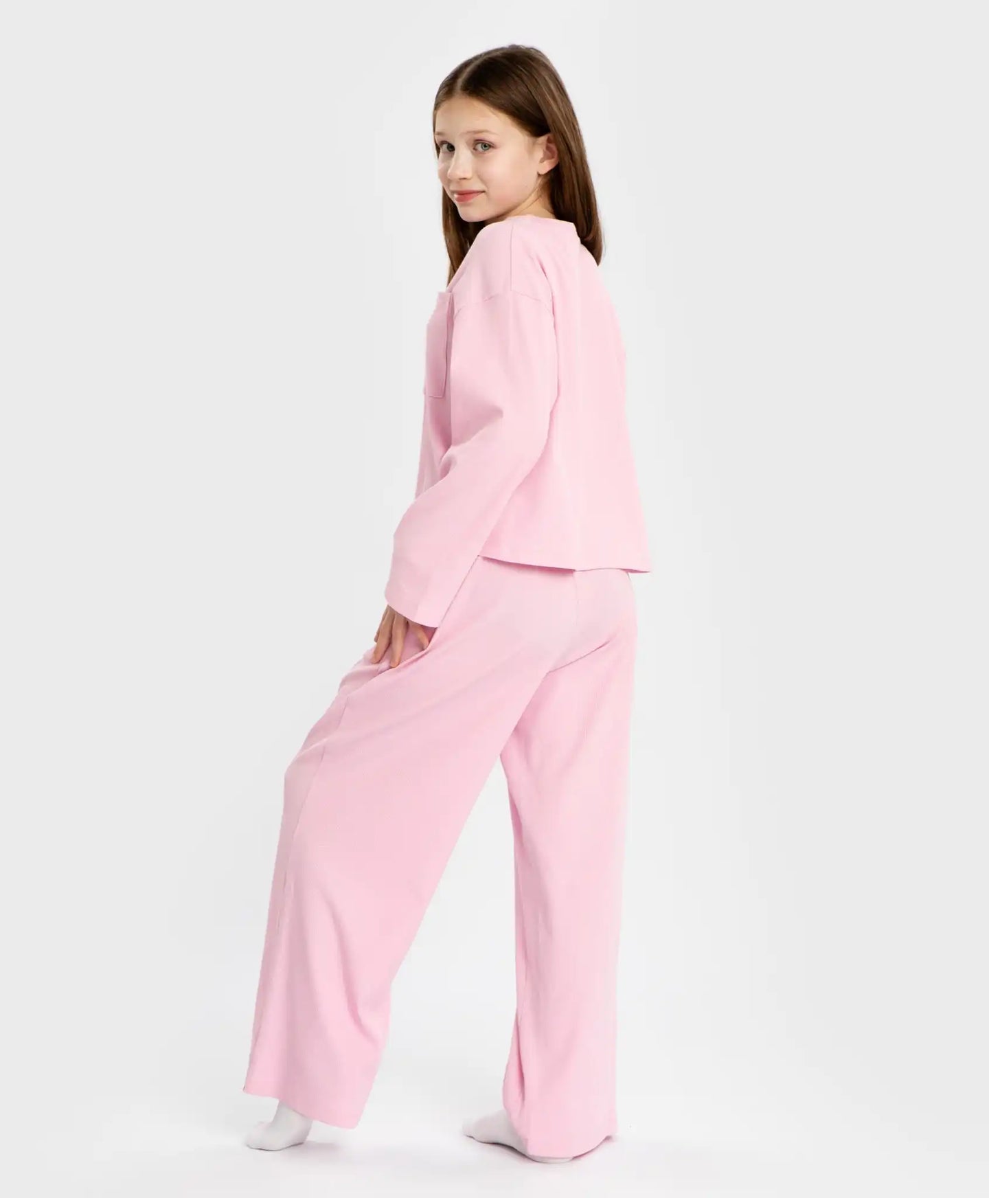 Pijamale cu pantaloni reiat și tricou cu mânecă lungă, lavandă, pentru fată, Button Blue