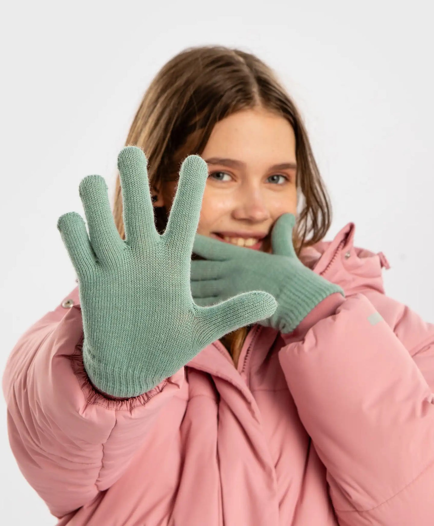 Mănuși tricotate verzi pentru copii, Button Blue