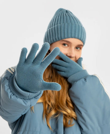 Mănuși tricotate albastre pentru copii Button Blue