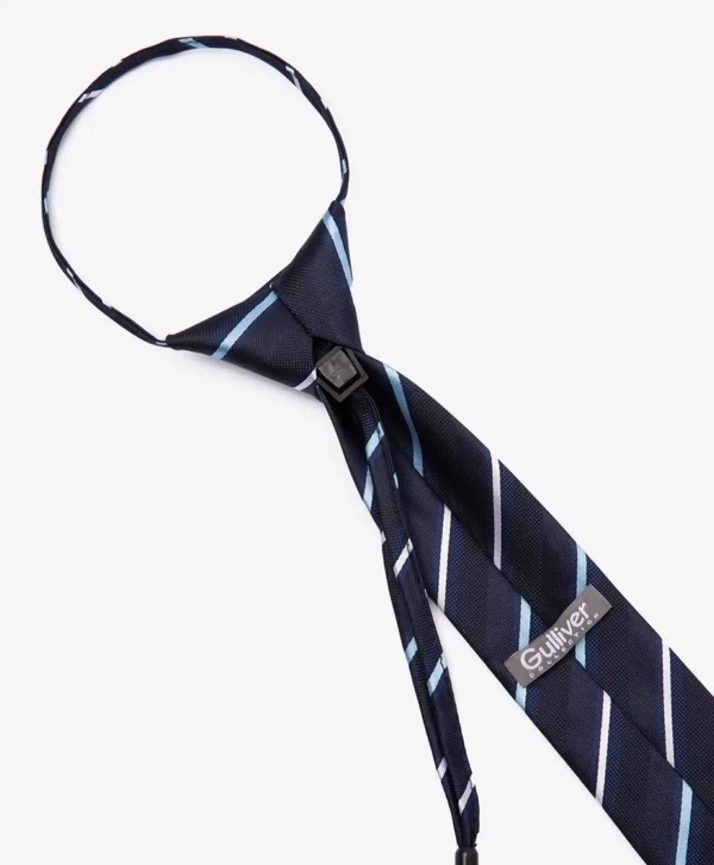 Cravată cu clips, model în dungi, albastră, pentru băiat, Gulliver