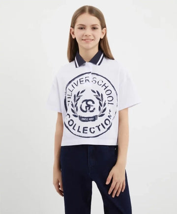Polo oversize, cu mânecă scurtă, alb, pentru fată, Gulliver