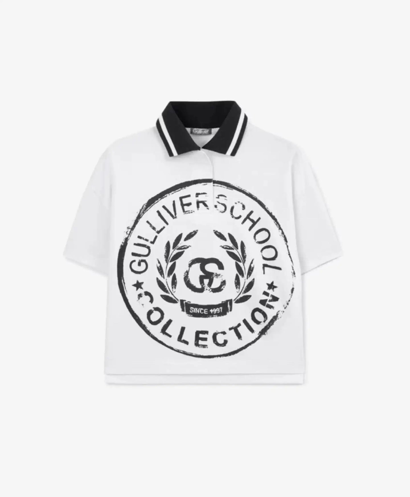 Polo oversize, cu mânecă scurtă, alb, pentru fată, Gulliver