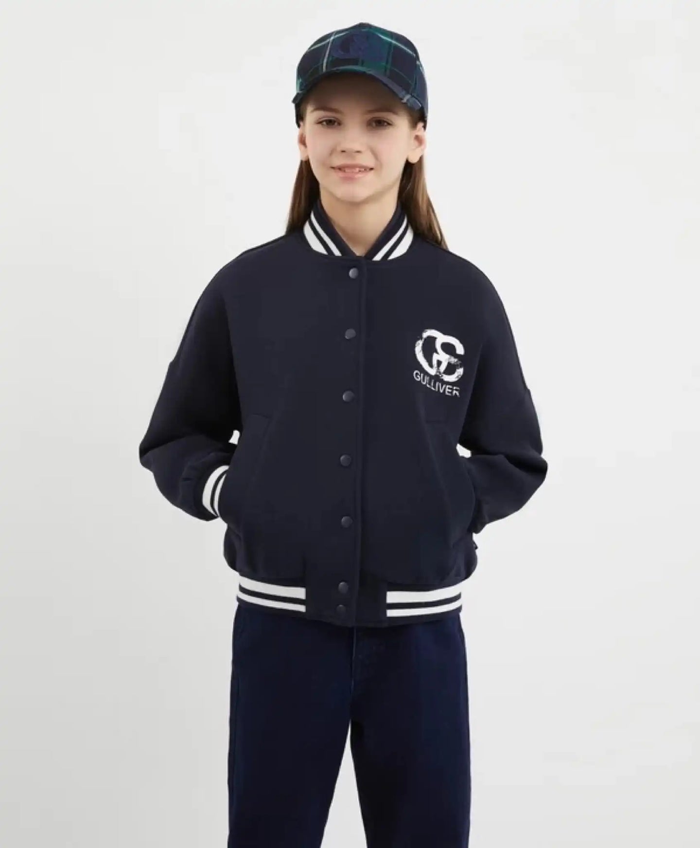 Hanorac bomber din interlock cu imprimeu albastru pentru fete Gulliver