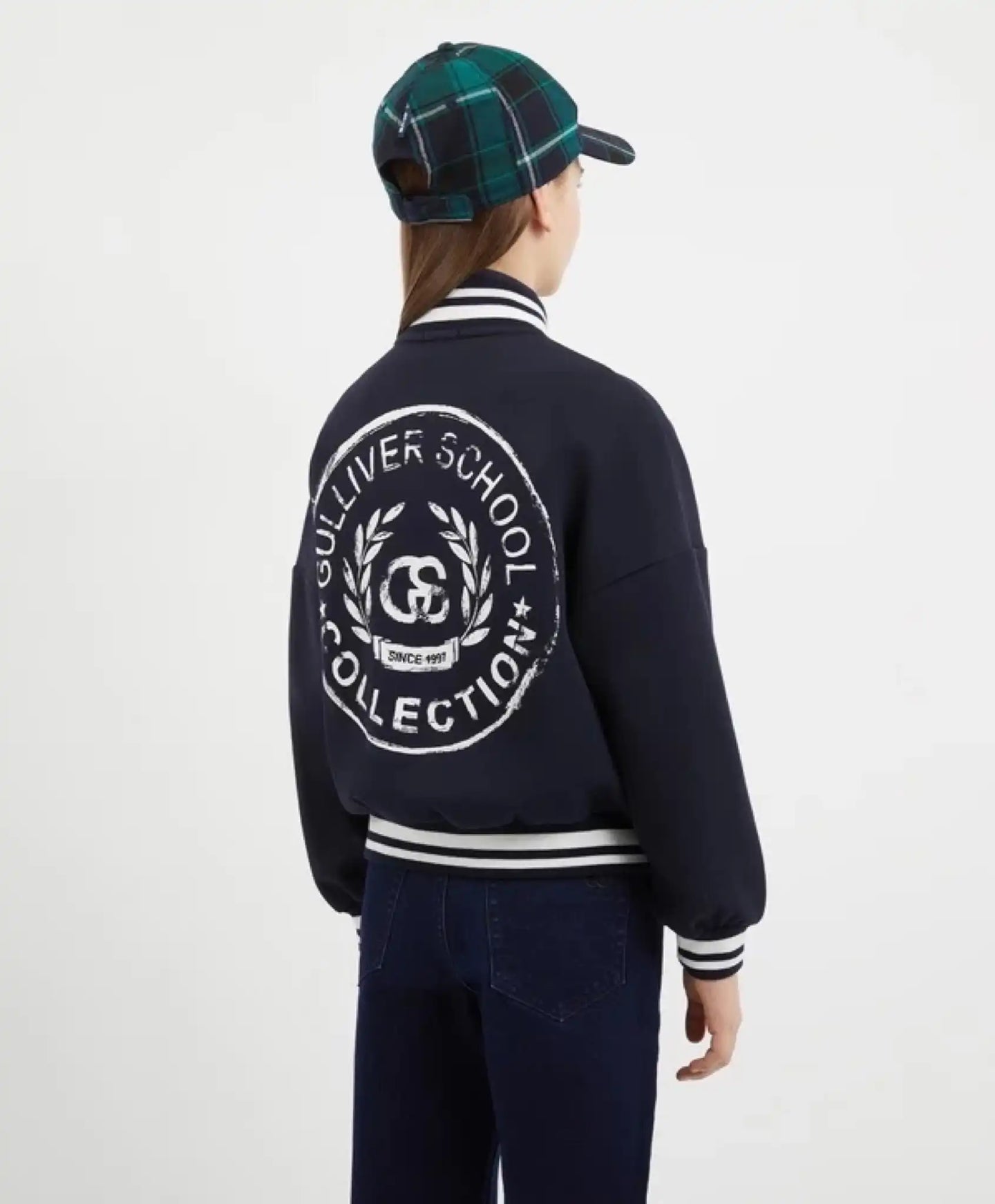 Hanorac bomber din interlock cu imprimeu albastru pentru fete Gulliver