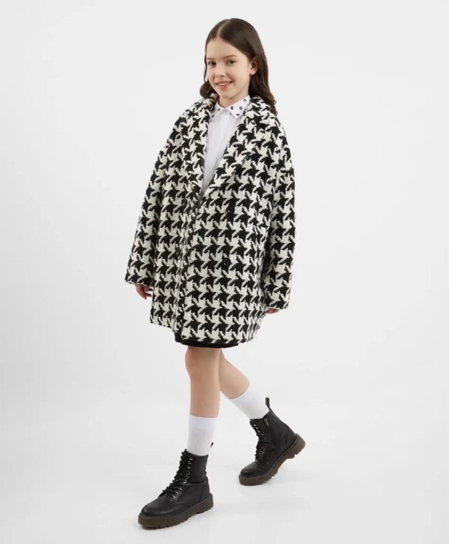 Palton cu model "pie-de-poule", alb-negru pentru fete, Gulliver