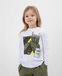 Бяла блуза с дълъг ръкав свободна кройка с принт и емблема Gulliver