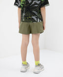 Шорти от еко кожа с колан от лента в цвят хаки Gulliver