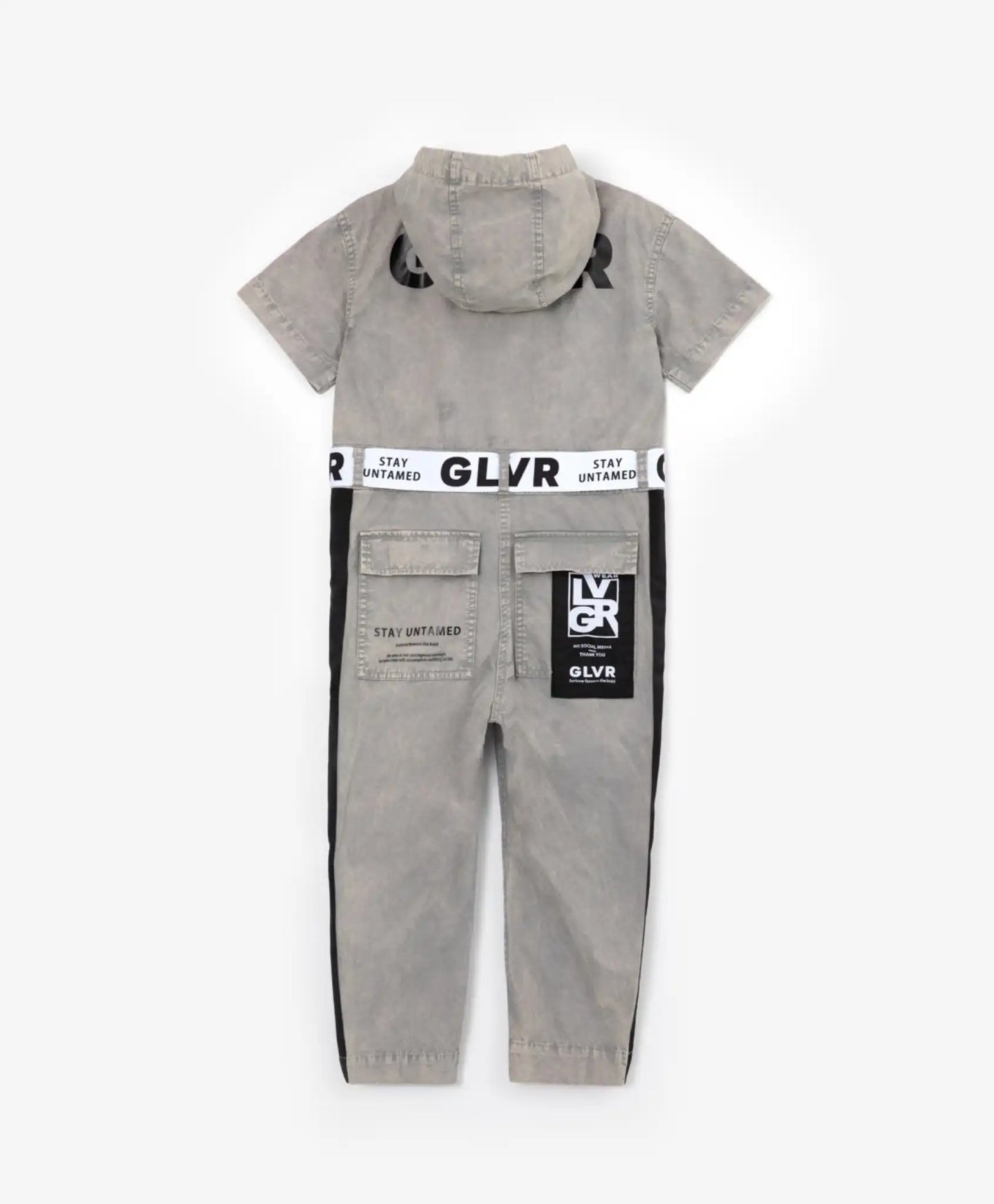 Salopetă din denim cu glugă, dungi și imprimeu, gri, Gulliver