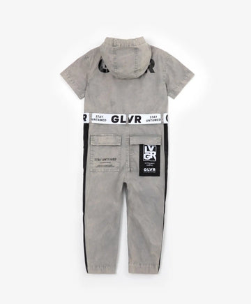 Salopetă din denim cu glugă, dungi și imprimeu, gri, Gulliver