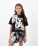 Овърсайз тениска с паднало рамо и принт черна Gulliver