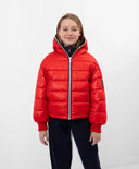 Jachetă cu glugă, blană sintetică și umeri lăsați roșie de la Gulliver