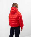 Jachetă cu glugă, blană sintetică și umeri lăsați roșie de la Gulliver