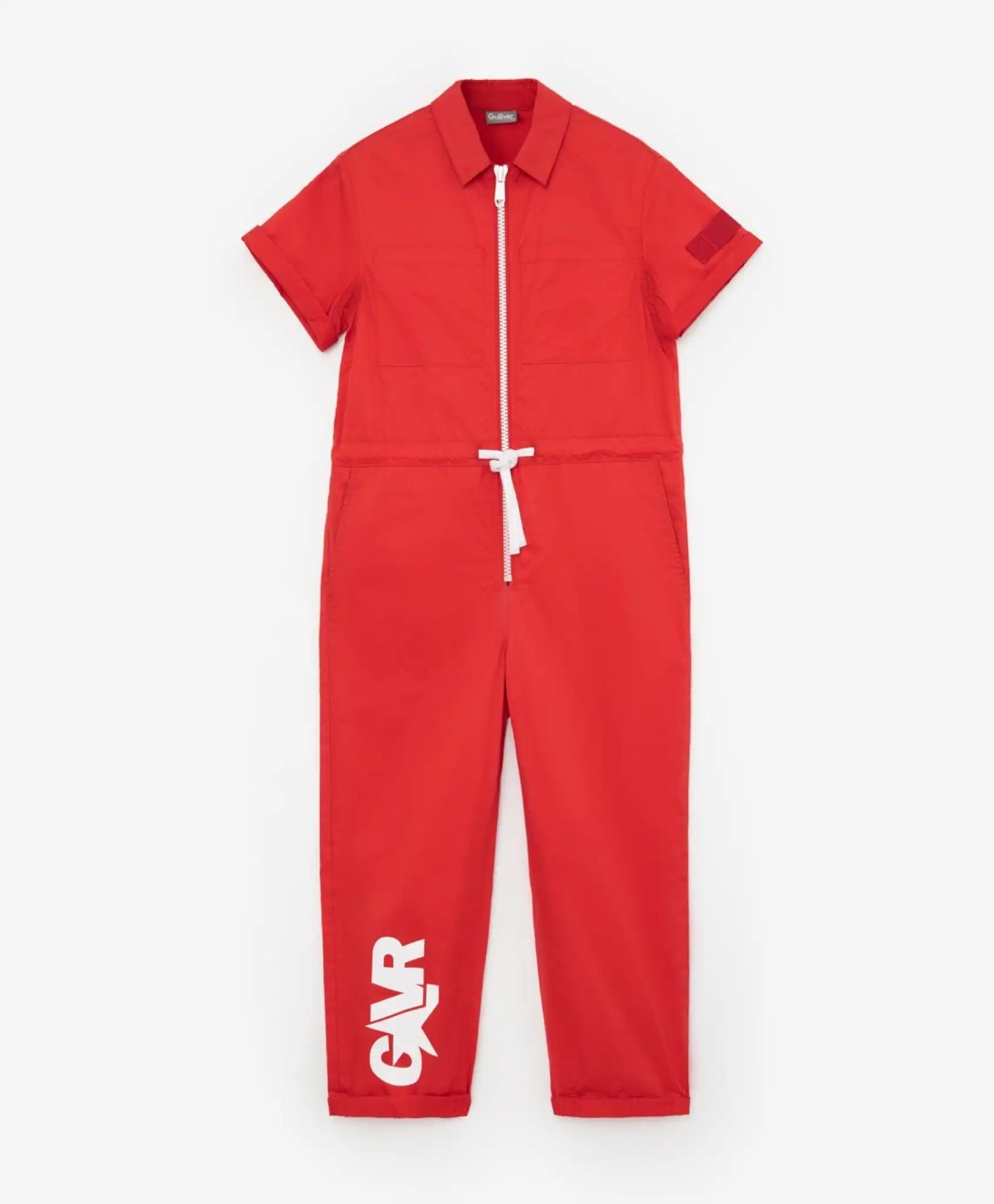 Salopetă cu mânecă scurtă și inscripție, roșie, Gulliver