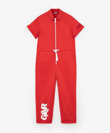 Salopetă cu mânecă scurtă și inscripție, roșie, Gulliver