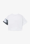 Tricou cu umeri decupați și decor asimetric, alb, Gulliver