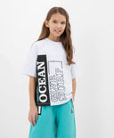 Тениска свободна форма с вертикален принт бяла Gulliver