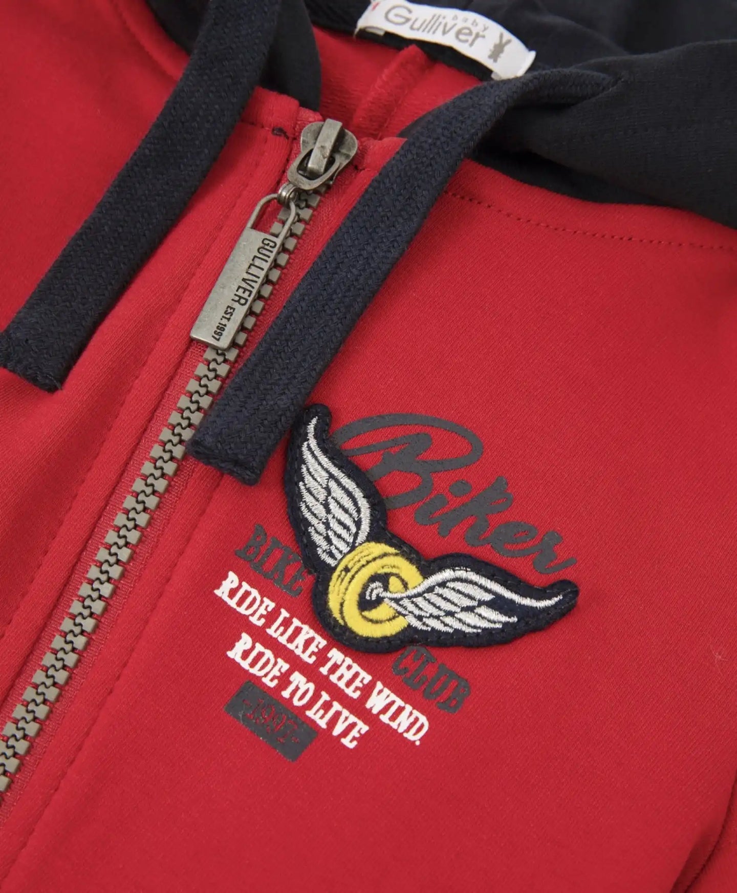 Salopetă cu glugă și fermoar asimetric, roșie, Gulliver