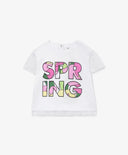 Тениска с цветен принт бяла за МОМИЧЕ основен изглед