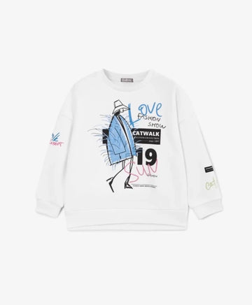 Hanorac alb cu imprimeu interesant pentru fete Gulliver