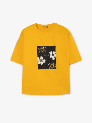 Tricou oversize cu model, galben, pentru fată, Gulliver