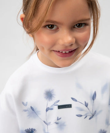 Tricou pentru fată cu imprimeu floral și decorațiune cu paiete, alb, Gulliver