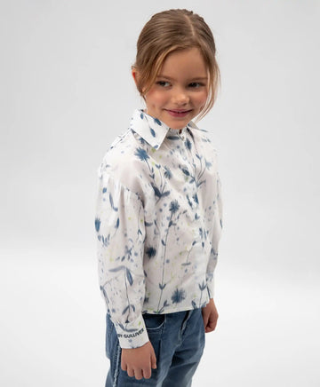 Bluză cu mânecă lungă din poplin cu motiv floral, albă, Gulliver