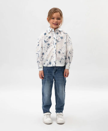 Bluză cu mânecă lungă din poplin cu motiv floral, albă, Gulliver